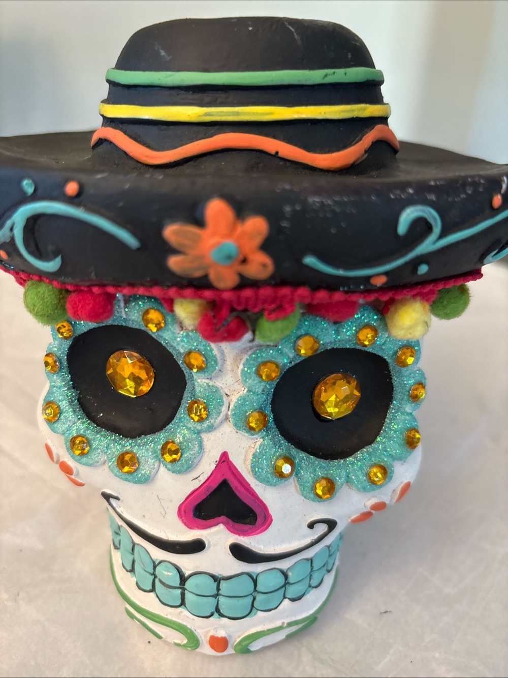 Colorful Sugar Skull Party Decoration - Black Hat, Teal & Orange Accents